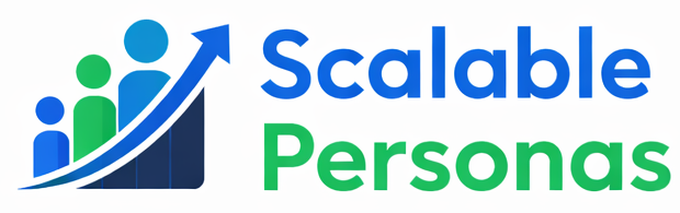 3 images representing people behind an upward sloping arrow next to words saying "Scalable Personas"