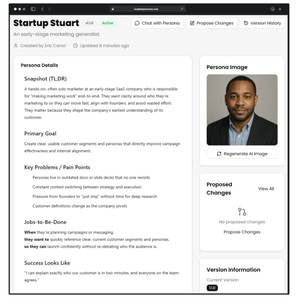 Screenshot of overview of a single persona